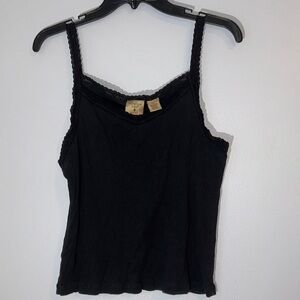 Y2K Black Ribbed Tank Top with Lace‎ Straps lace trim size L petite